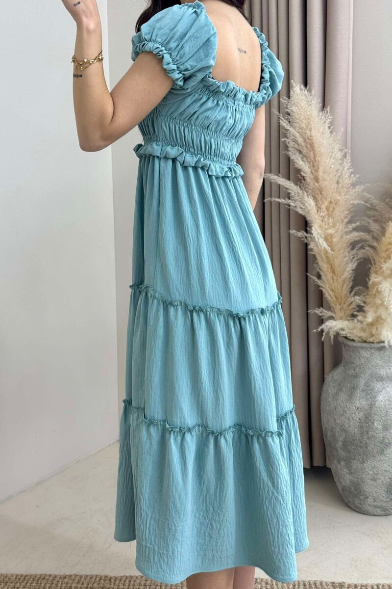 OFF SHOULDER ONE COLOR WOMEN DRESS BLUE STONE/GK - 5