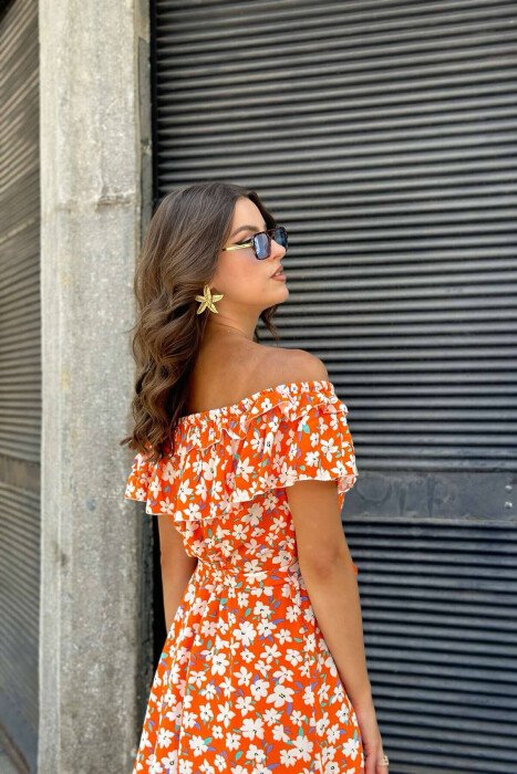 OFF SHOULDER WOMEN DRESS ORANGE/PORTOKALLI - 3