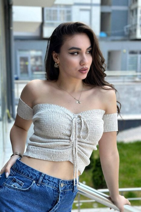 OFF SHOULDER WOMEN TANK TOPS BEIGE/BEZHE 