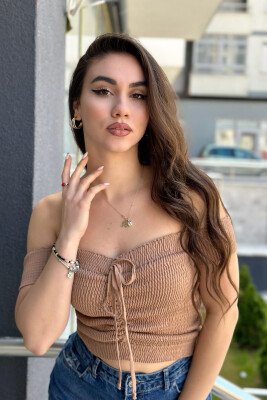 OFF SHOULDER WOMEN TANK TOPS BROWN/KAFE - 1