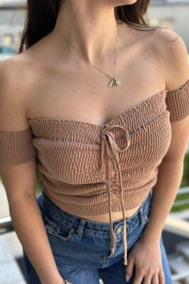 OFF SHOULDER WOMEN TANK TOPS BROWN/KAFE - 2