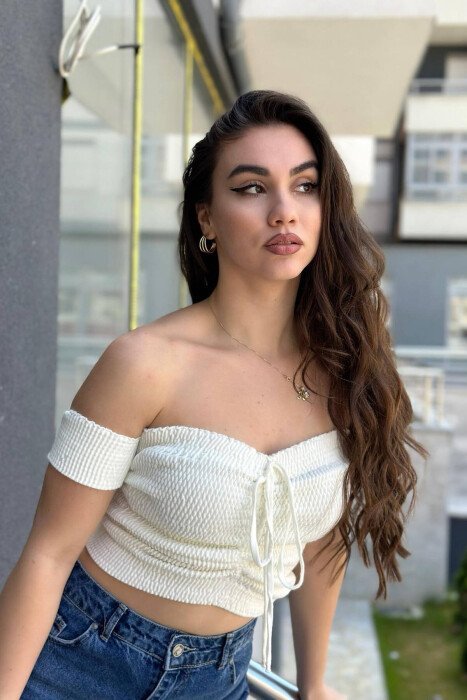 OFF SHOULDER WOMEN TANK TOPS CREAM/KREM - 1