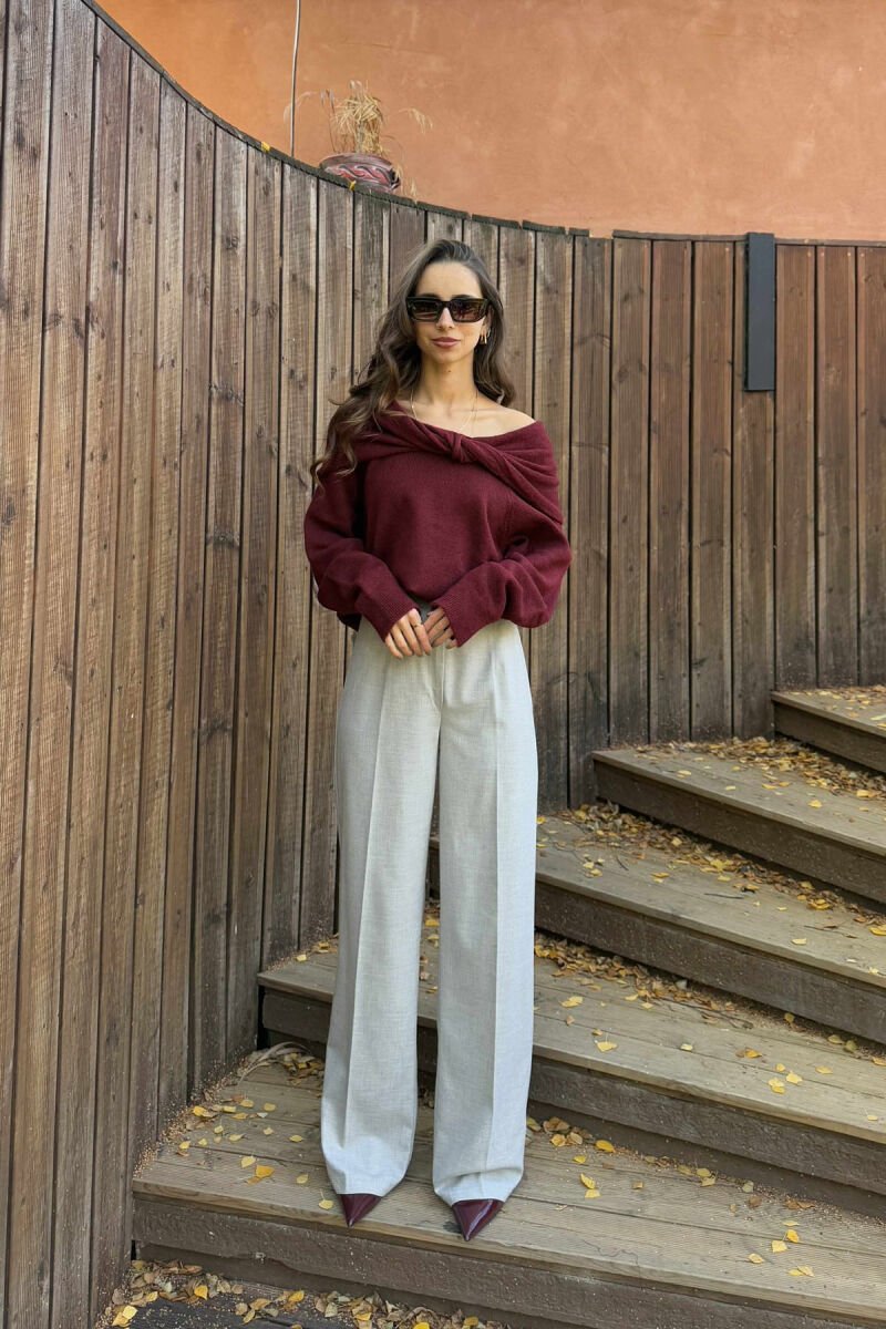 OFF SHOULDERS ONE COLOR WOMEN CARDIGAN BURGUNDY/VISHNJE - 1
