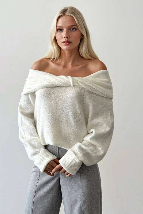 OFF SHOULDERS ONE COLOR WOMEN CARDIGAN WHITE-E BARDHE 