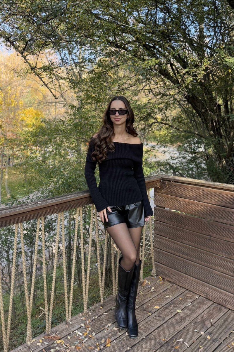 OFF SHOULDERS ONE COLOR WOMEN SWEATER BLACK/ E ZEZE - 1