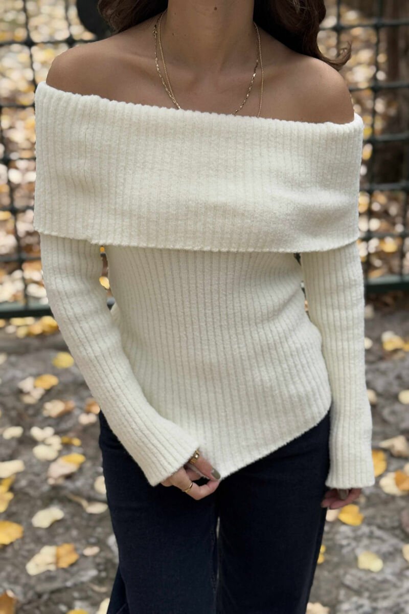 OFF SHOULDERS ONE COLOR WOMEN SWEATER CREAM/KREM - 4