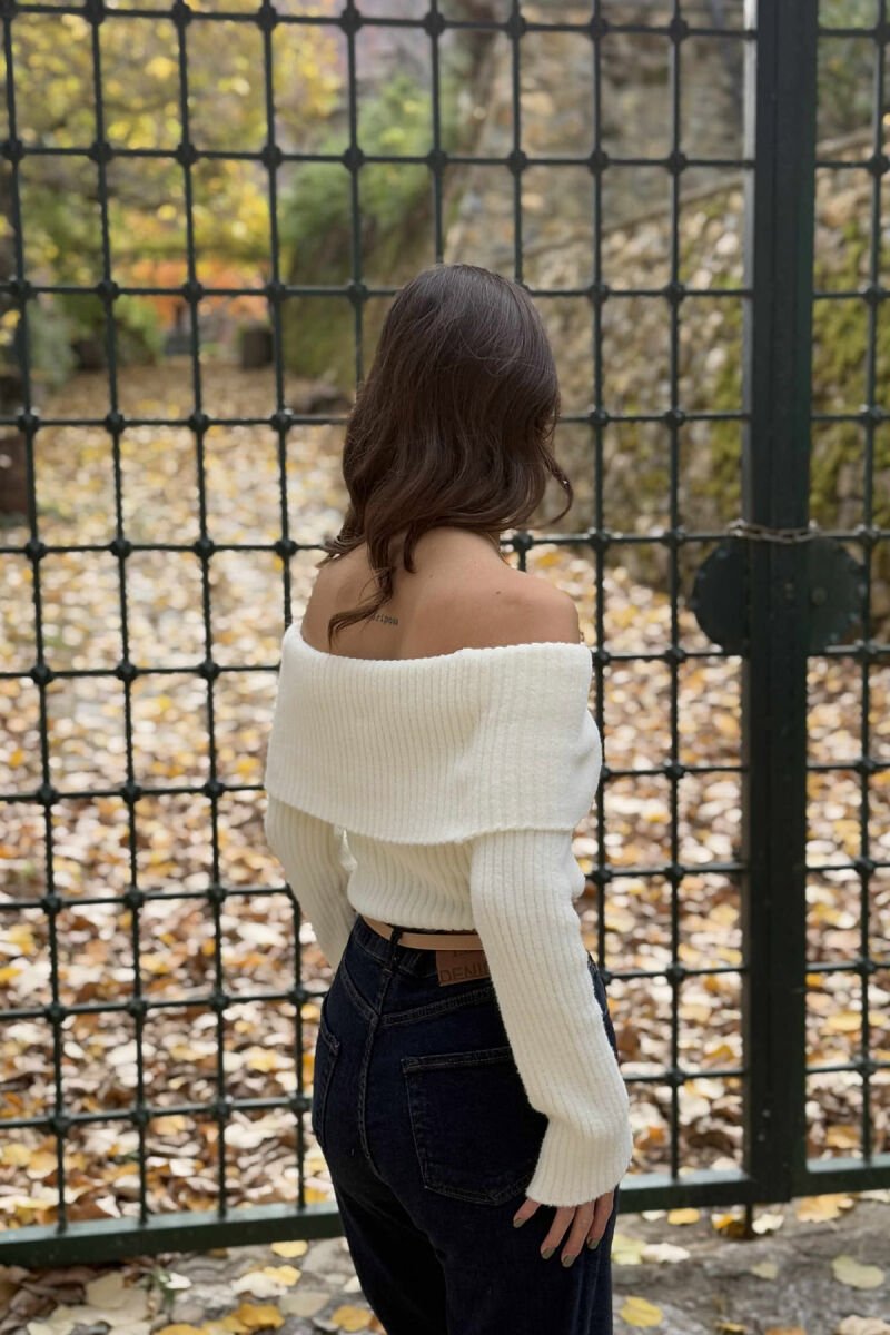 OFF SHOULDERS ONE COLOR WOMEN SWEATER CREAM/KREM - 3