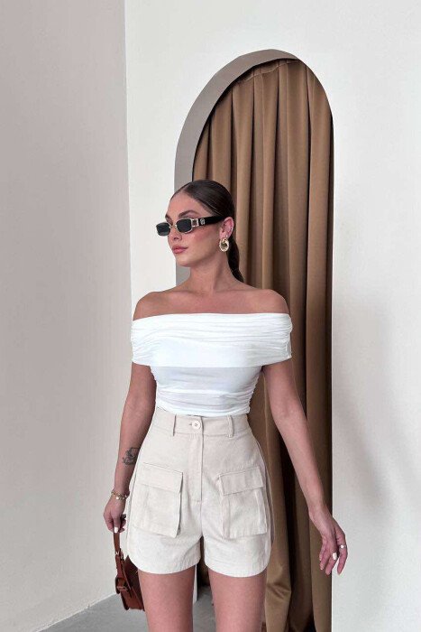 OFF THE SHOULDER ONE COLOR WOMEN BODY WHITE-E BARDHE - KLAUDIO FASHION
