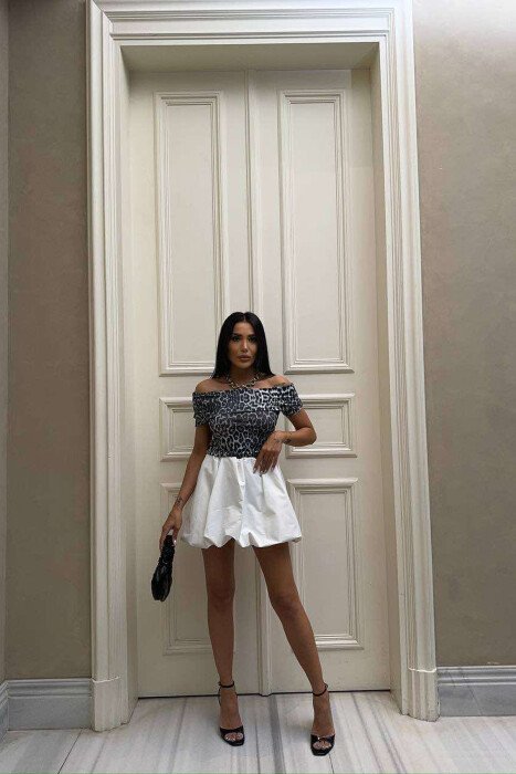 OFF THE SHOULDERS LEO PRINT WOMEN T-SHIRT DARK GREY/GEE - 2