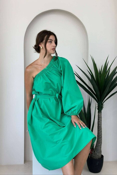 ONE ARM ONE COLOR WOMEN DRESS GREEN/JESHILE - 1