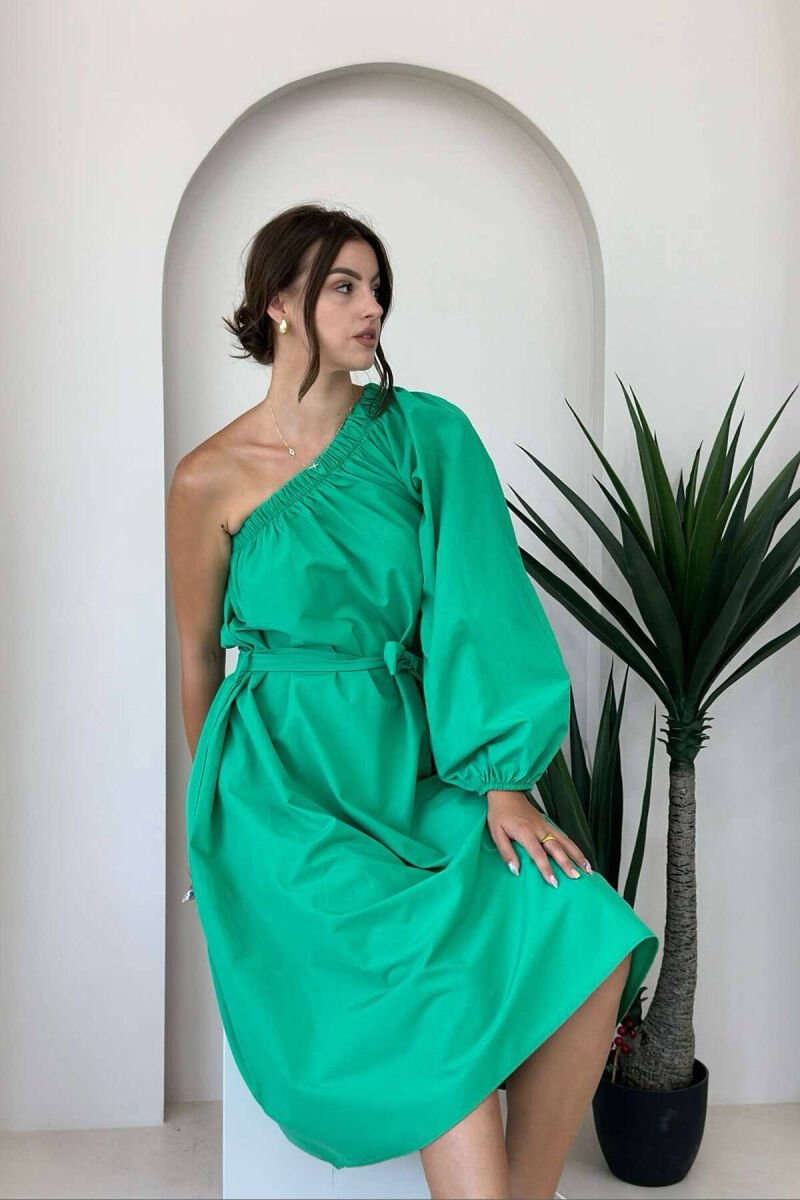 ONE ARM ONE COLOR WOMEN DRESS GREEN/JESHILE - 1