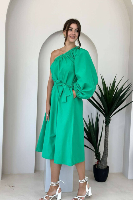 ONE ARM ONE COLOR WOMEN DRESS GREEN/JESHILE - 5