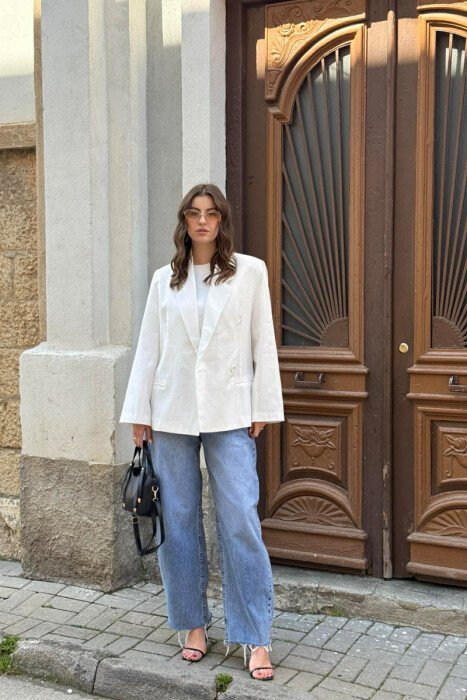 ONE BUTTON CLASSIC WOMAN JACKET WHITE-E BARDHE - 