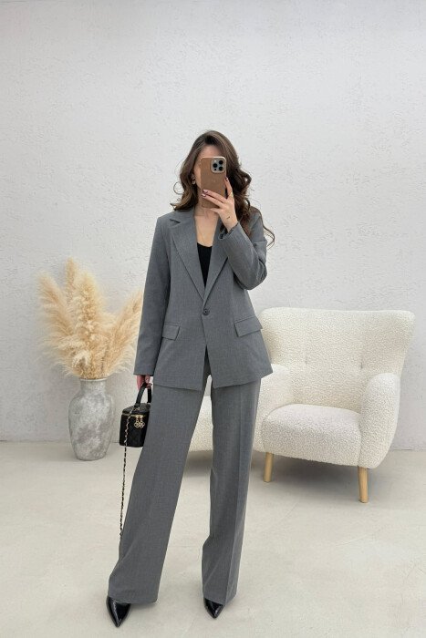 ONE BUTTON JACKET+TROUSERS CLASSIC WOMEN SET GREY/GRI - 1