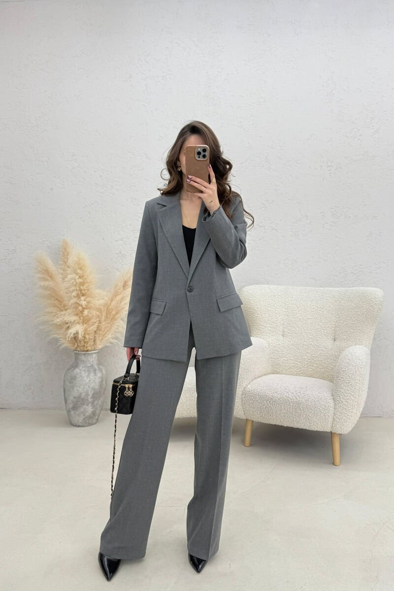 ONE BUTTON JACKET+TROUSERS CLASSIC WOMEN SET GREY/GRI - 1
