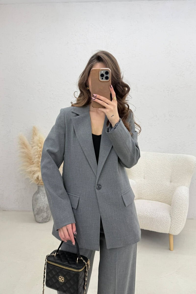 ONE BUTTON JACKET+TROUSERS CLASSIC WOMEN SET GREY/GRI - 3