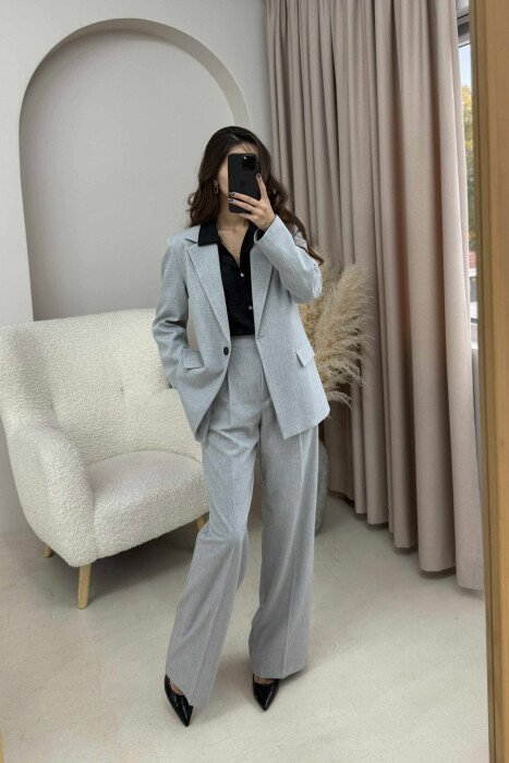 ONE BUTTON JACKET+TROUSERS CLASSIC WOMEN SET LIGHT GREY/GZ 