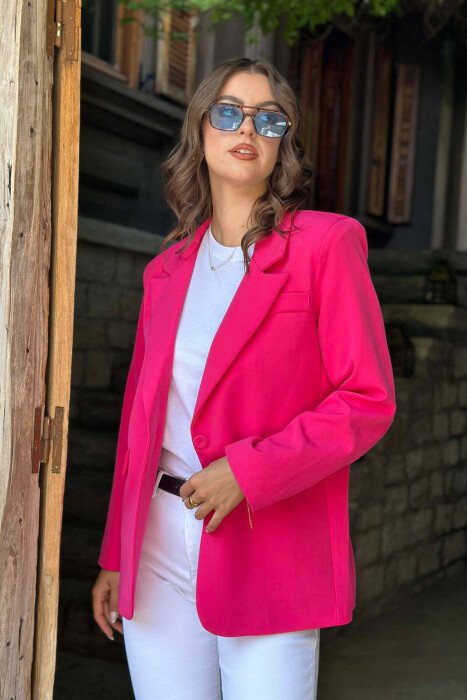 ONE BUTTON ONE COLOR SIMPLE WOMAN JACKET FUCHSIA/CIKLAMI - KLAUDIO FASHION