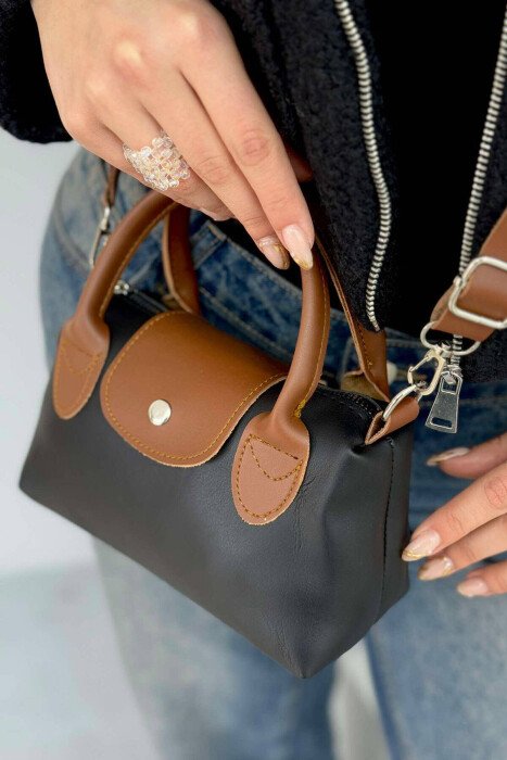 ONE BUTTON SMALL WOMEN BAG BLACK-BROWN/ZEKA - KLAUDIO FASHION