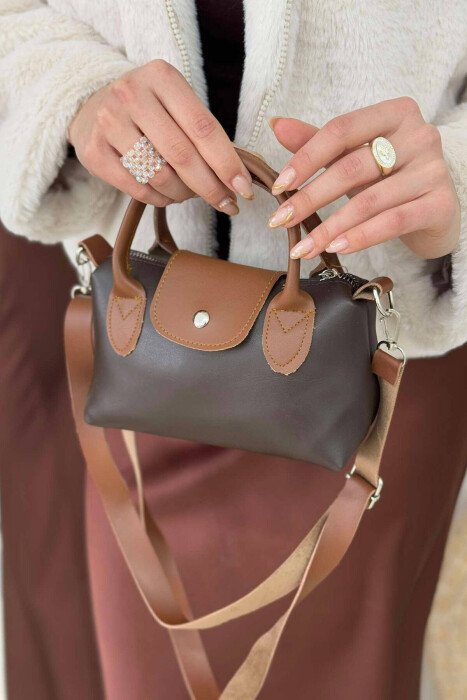 ONE BUTTON SMALL WOMEN BAG BROWN/KAFE - KLAUDIO FASHION