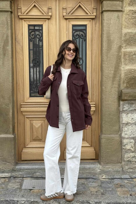 ONE COLOL SIMPLE BUTTONED WOMEN JACKET BURGUNDY/VISHNJE - 1