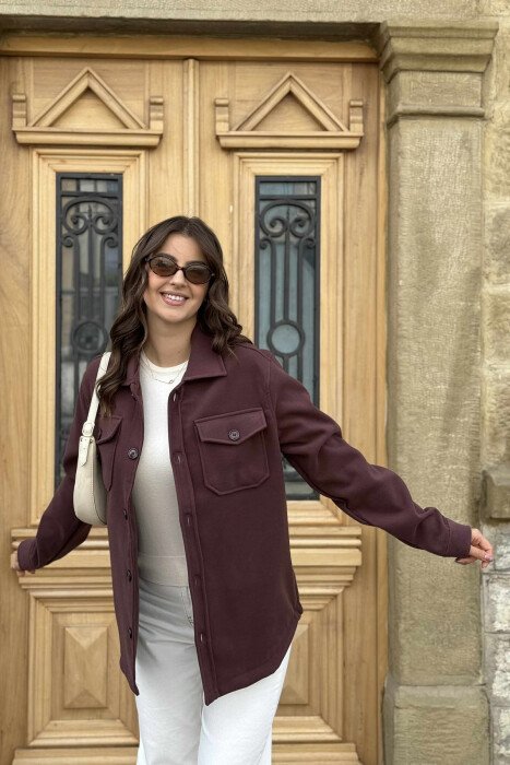 ONE COLOL SIMPLE BUTTONED WOMEN JACKET BURGUNDY/VISHNJE - 2