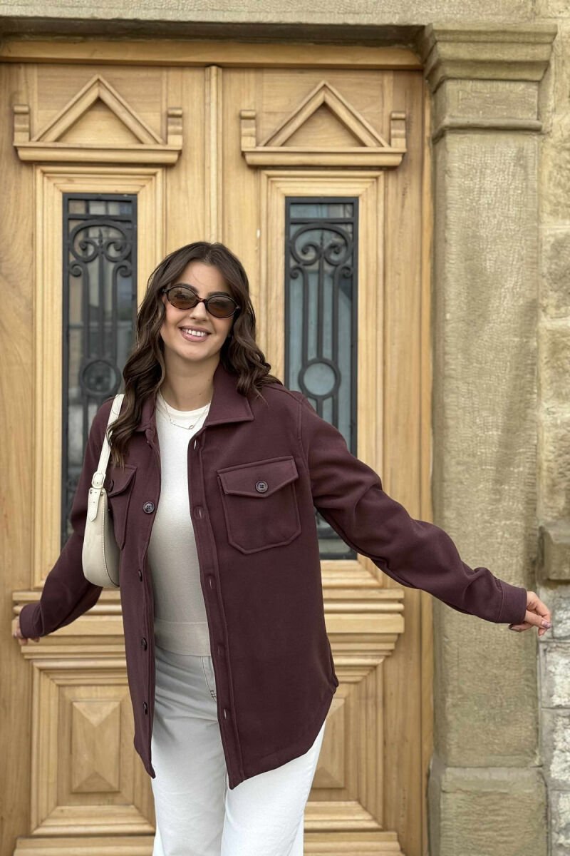 ONE COLOL SIMPLE BUTTONED WOMEN JACKET BURGUNDY/VISHNJE - 2