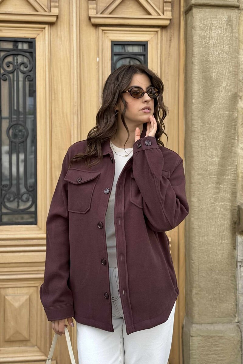 ONE COLOL SIMPLE BUTTONED WOMEN JACKET BURGUNDY/VISHNJE - 4