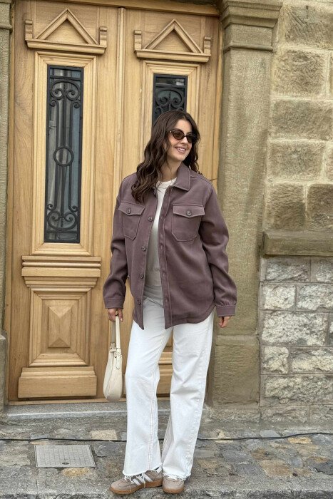 ONE COLOL SIMPLE BUTTONED WOMEN JACKET DARK BROWN/KAE - 1
