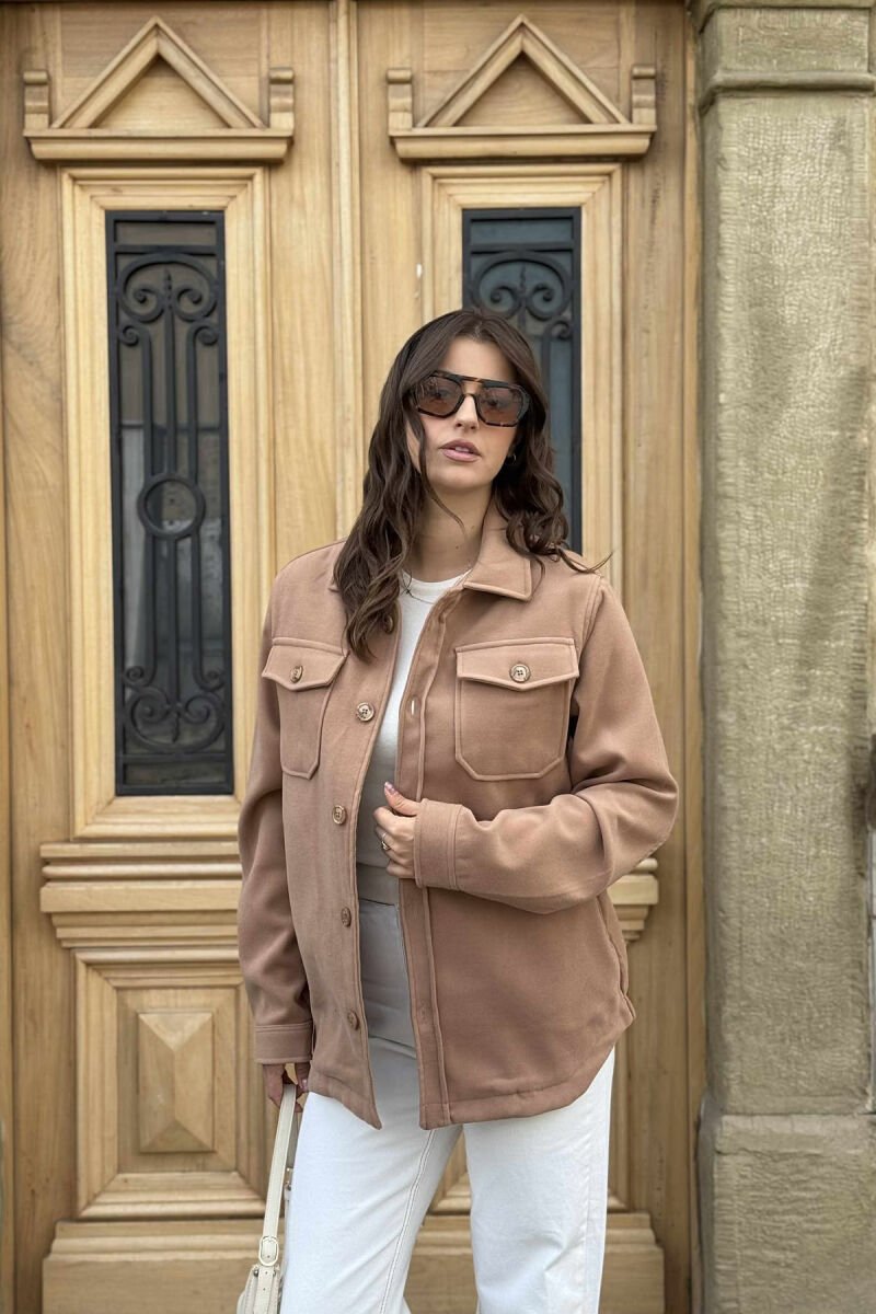 ONE COLOL SIMPLE BUTTONED WOMEN JACKET LIGHT BROWN/KAZB - 2