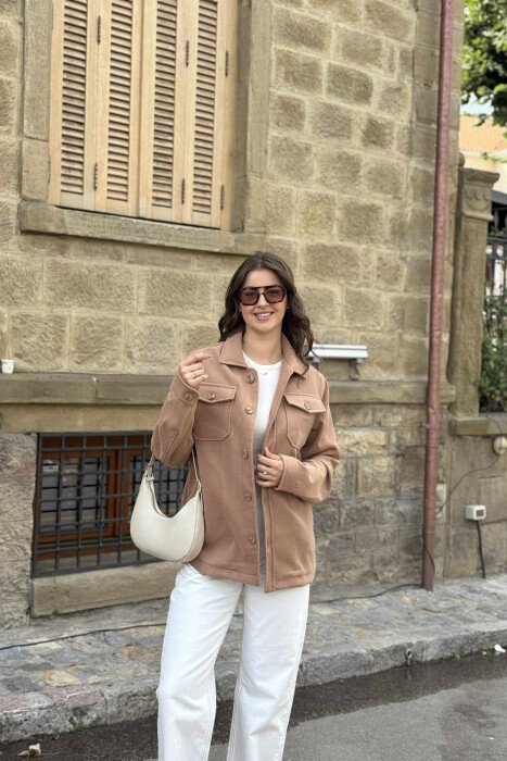 ONE COLOL SIMPLE BUTTONED WOMEN JACKET LIGHT BROWN/KAZB - 3