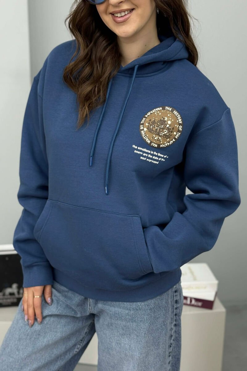 ONE COLOR BACK DESIGN FLUFFY WOMEN HOODIE BLUE/BLU - 3