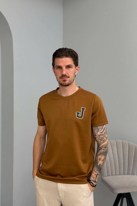 ONE COLOR BACK IMAGE MEN T-SHIRT BROWN/KAFE - KLAUDIO FASHION