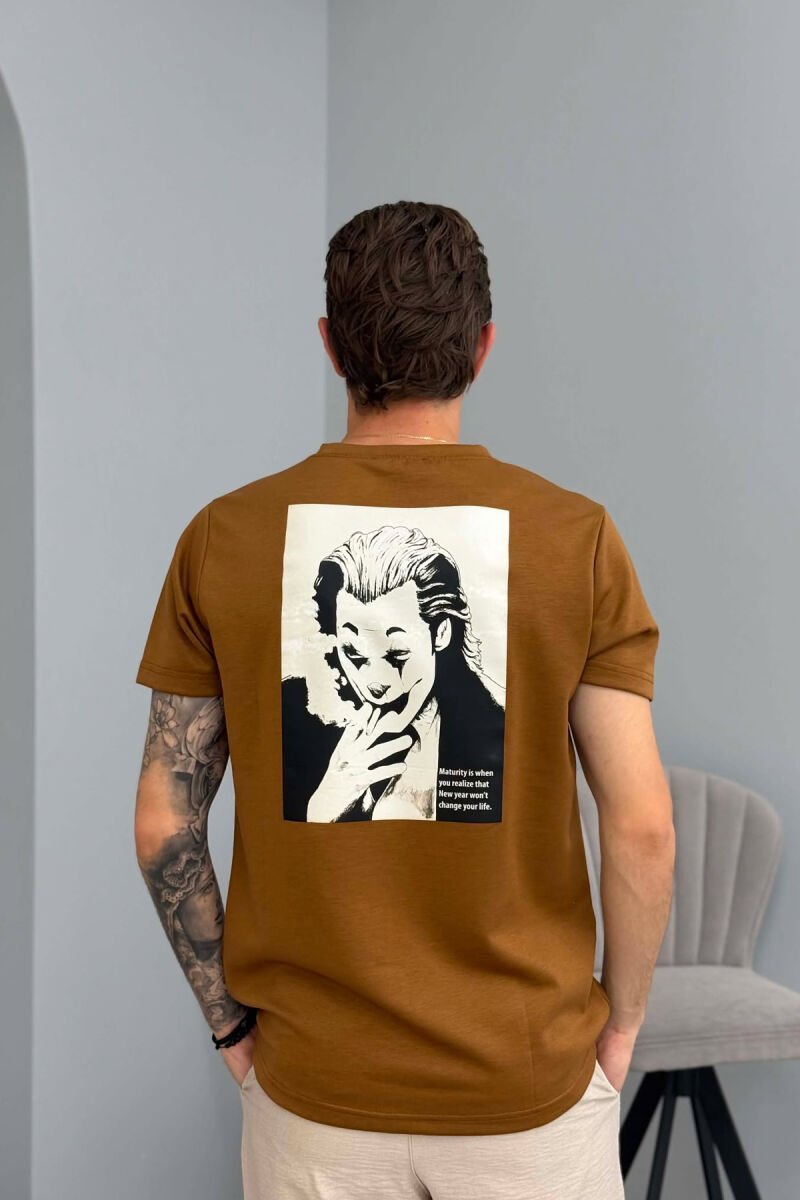 ONE COLOR BACK IMAGE MEN T-SHIRT BROWN/KAFE - 2