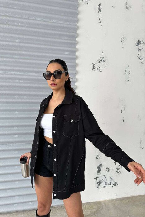 ONE COLOR BACK KNITTED DESIGN WOMEN SHIRT BLACK/ E ZEZE - KLAUDIO FASHION