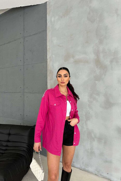 ONE COLOR BACK KNITTED DESIGN WOMEN SHIRT FUCHSIA/CIKLAMI - KLAUDIO FASHION