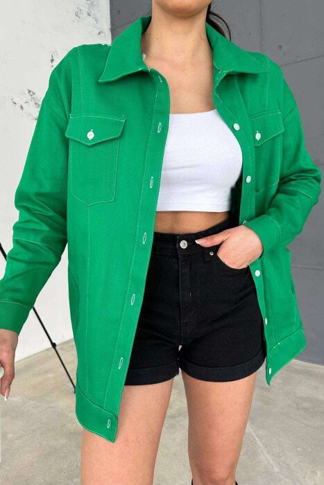 KËMISHË NJË NGJYRËSHE ME DETAJIN E QËNDISJES PËR FEMRA NË NGJYRËN JESHILE - KLAUDIO FASHION