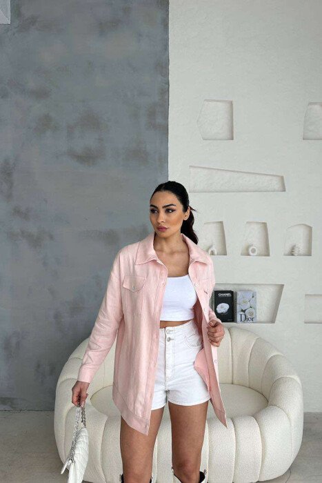 ONE COLOR BACK KNITTED DESIGN WOMEN SHIRT POWDER/PUDER - KLAUDIO FASHION