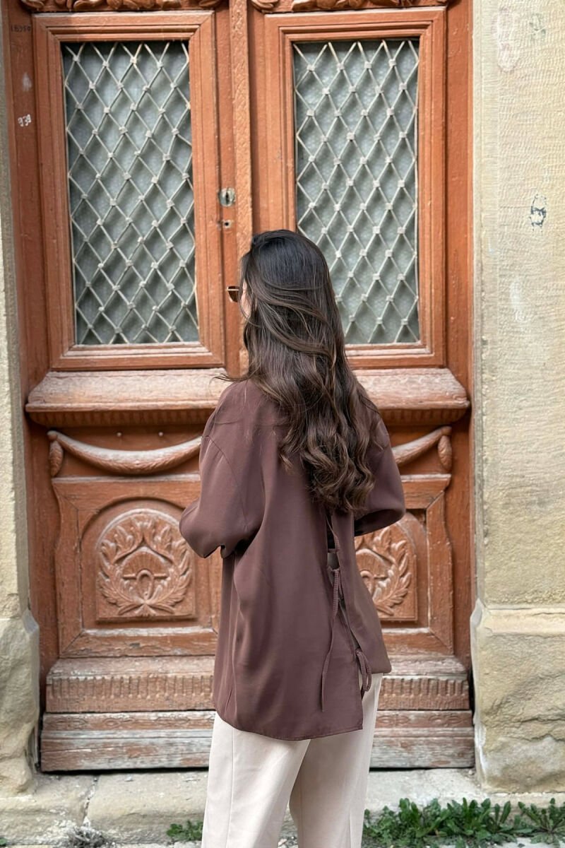 ONE COLOR BACK LACING DEIAILS WOMAN SHIRT BROWN/KAFE - 4