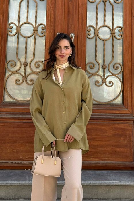 ONE COLOR BACK LACING DEIAILS WOMAN SHIRT OLIVE/ULLI 