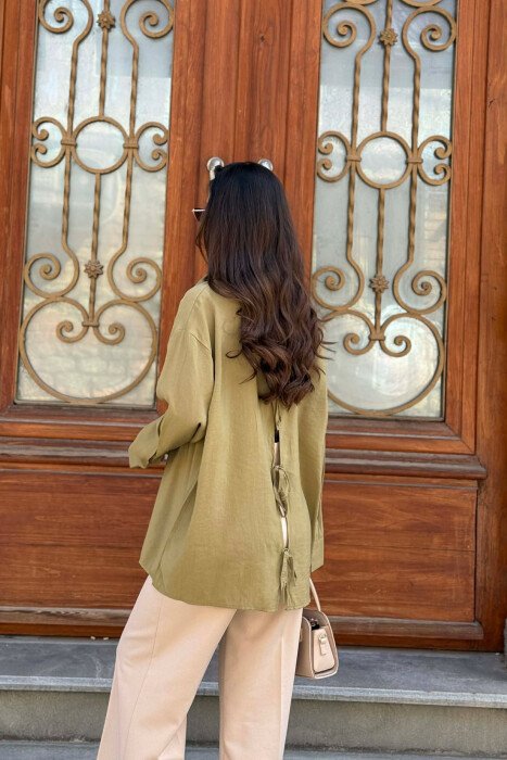 ONE COLOR BACK LACING DEIAILS WOMAN SHIRT OLIVE/ULLI - 3