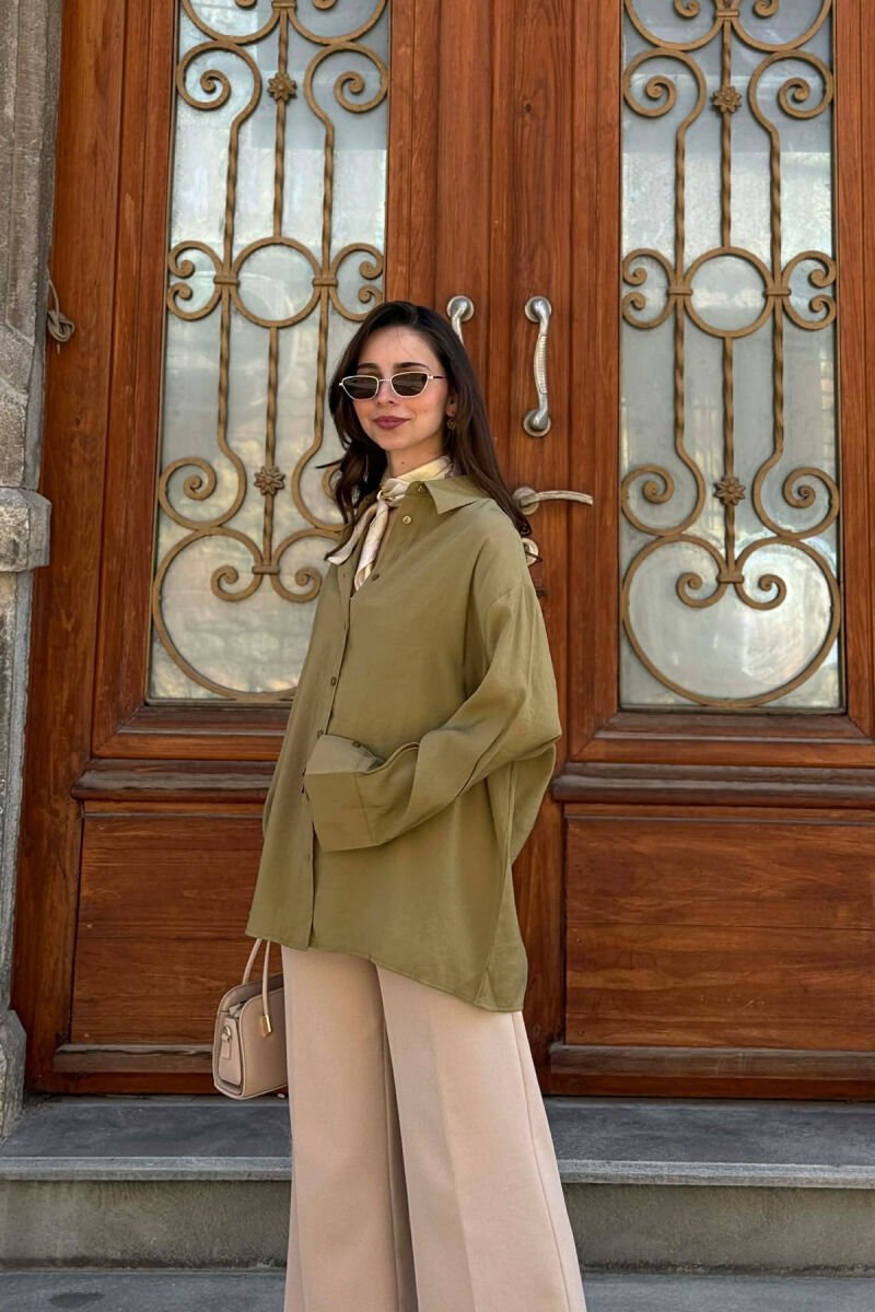 ONE COLOR BACK LACING DEIAILS WOMAN SHIRT OLIVE/ULLI - 4