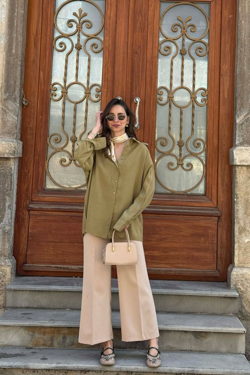ONE COLOR BACK LACING DEIAILS WOMAN SHIRT OLIVE/ULLI - 5