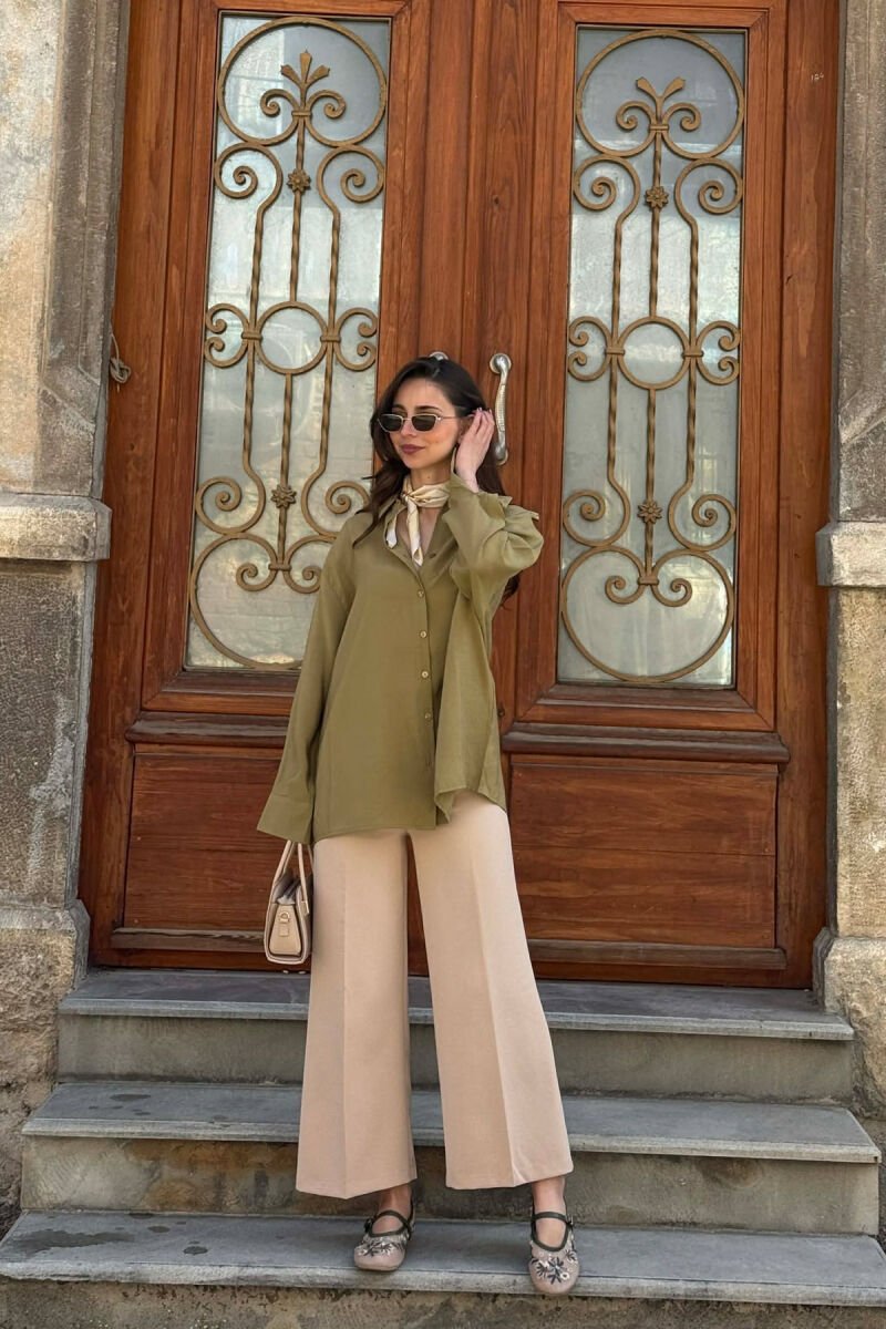 ONE COLOR BACK LACING DEIAILS WOMAN SHIRT OLIVE/ULLI - 6