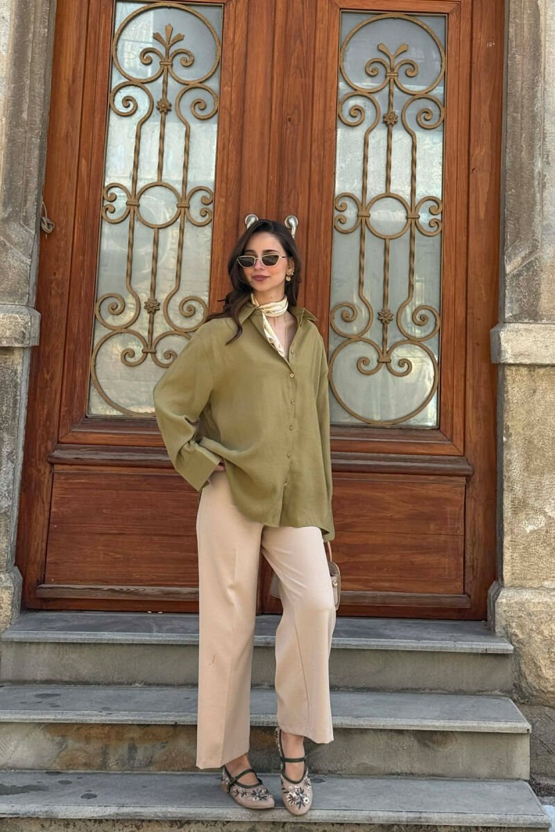 ONE COLOR BACK LACING DEIAILS WOMAN SHIRT OLIVE/ULLI - 7