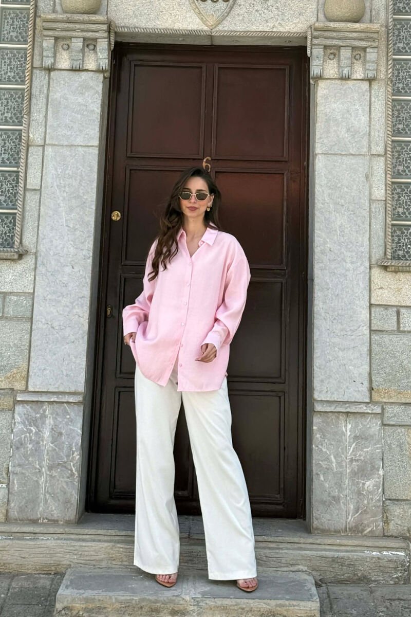 ONE COLOR BACK LACING DEIAILS WOMAN SHIRT PINK/ROZE - 4