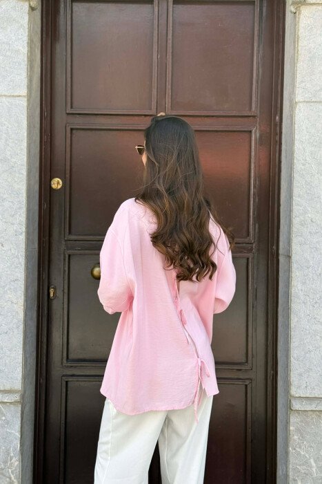 ONE COLOR BACK LACING DEIAILS WOMAN SHIRT PINK/ROZE - 7