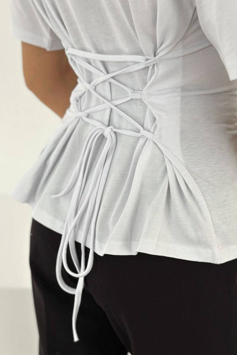 ONE COLOR BACK LACING WOMAN T-SHIRT WHITE-E BARDHE - 3
