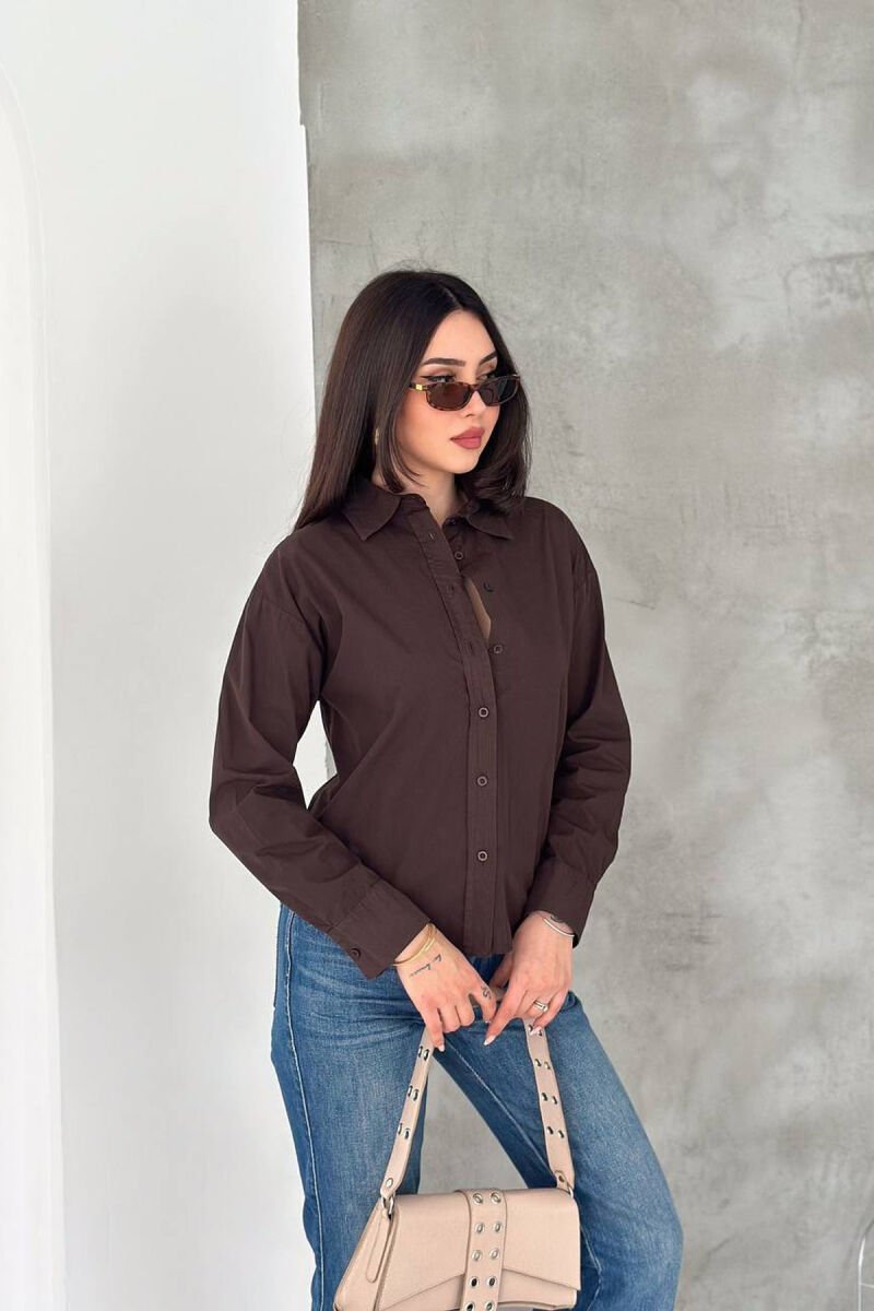 ONE COLOR BACK LACING WOMEN SHIRT BROWN/KAFE - 2