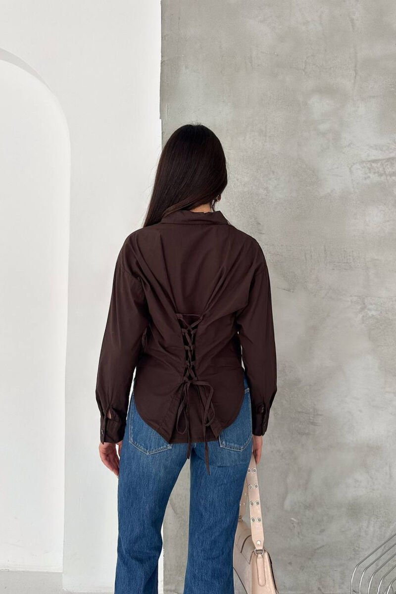 ONE COLOR BACK LACING WOMEN SHIRT BROWN/KAFE - 3